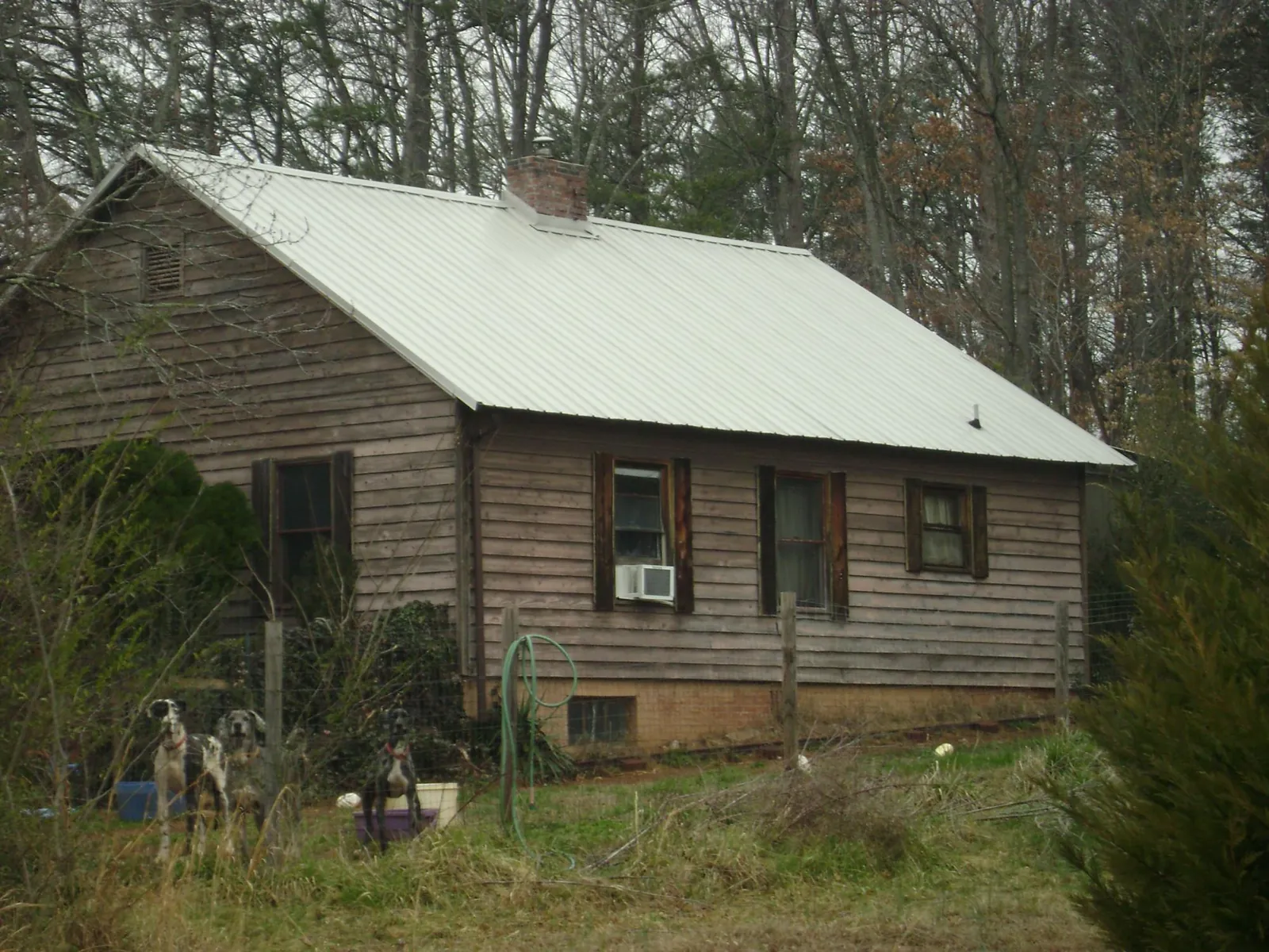 White metal roof on an old wood sided farmhouse, from a Asphalt Shingle Roof Repair job in Fort Knox